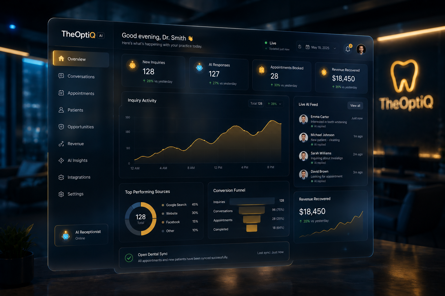 TheOptiQ AI revenue dashboard — live tracking